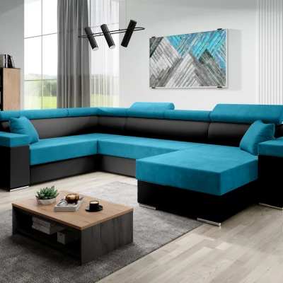 Rozkládací sedací souprava do U LEXIA - černá / modrá, levý roh