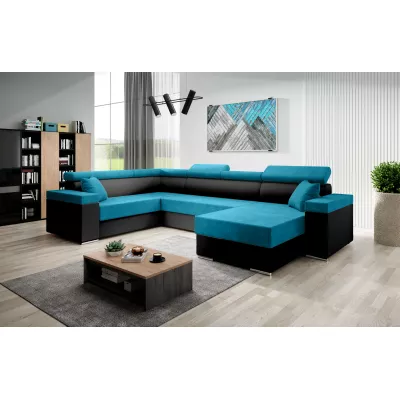 Rozkládací sedací souprava do U LEXIA - černá / modrá, levý roh