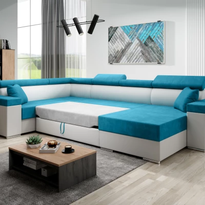 Rozkládací sedací souprava do U LEXIA - černá / tmavě šedá, levý roh