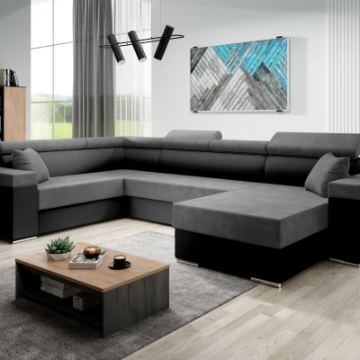 Rozkládací sedací souprava do U LEXIA - černá / tmavě šedá, levý roh