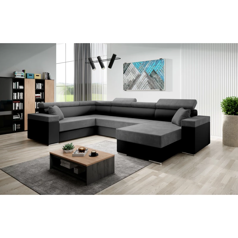 Rozkládací sedací souprava do U LEXIA - černá / tmavě šedá, levý roh