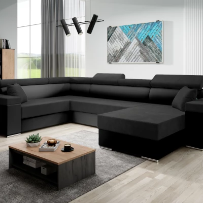 Rozkládací sedací souprava do U LEXIA - černá eko kůže / černá, levý roh