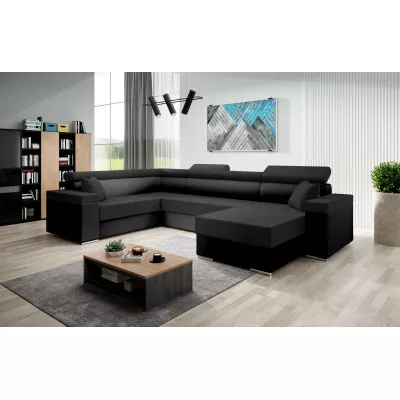 Rozkládací sedací souprava do U LEXIA - černá eko kůže / černá, levý roh