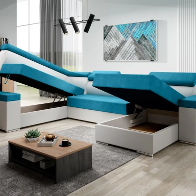 Rozkládací sedací souprava do U LEXIA - černá / šedá, levý roh