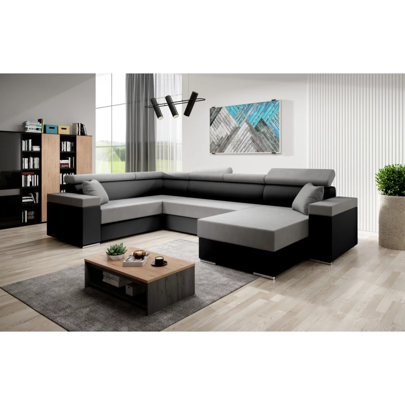 Rozkládací sedací souprava do U LEXIA - černá / šedá, levý roh