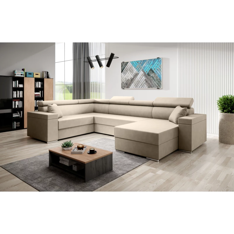 Rozkládací sedací souprava do U LEXIA - béžová, levý roh