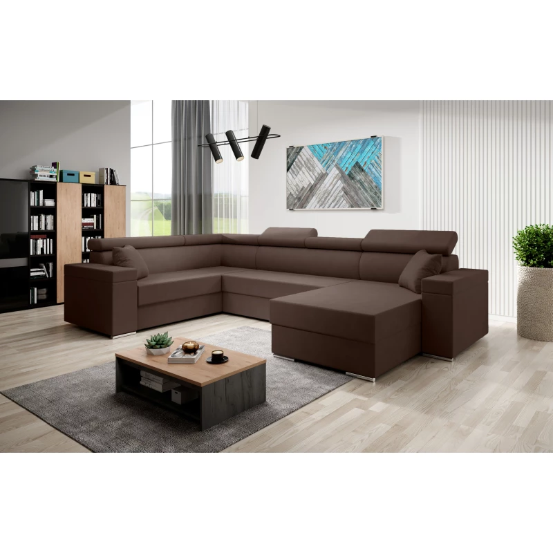 Rozkládací sedací souprava do U LEXIA - tmavě hnědá, levý roh