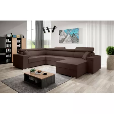 Rozkládací sedací souprava do U LEXIA - tmavě hnědá, levý roh