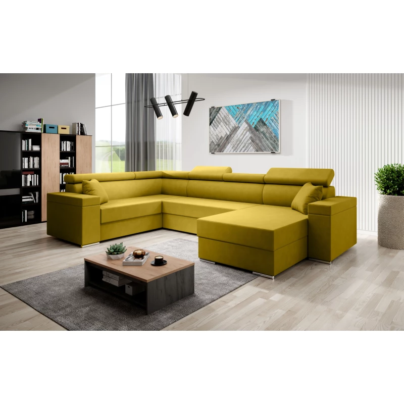 Rozkládací sedací souprava do U LEXIA - žlutozelená, levý roh