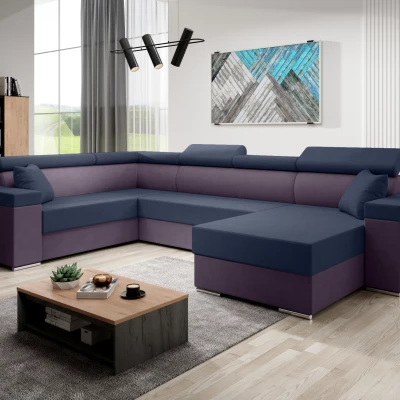Rozkládací sedací souprava do U LEXIA - fialová / tmavě modrá, levý roh