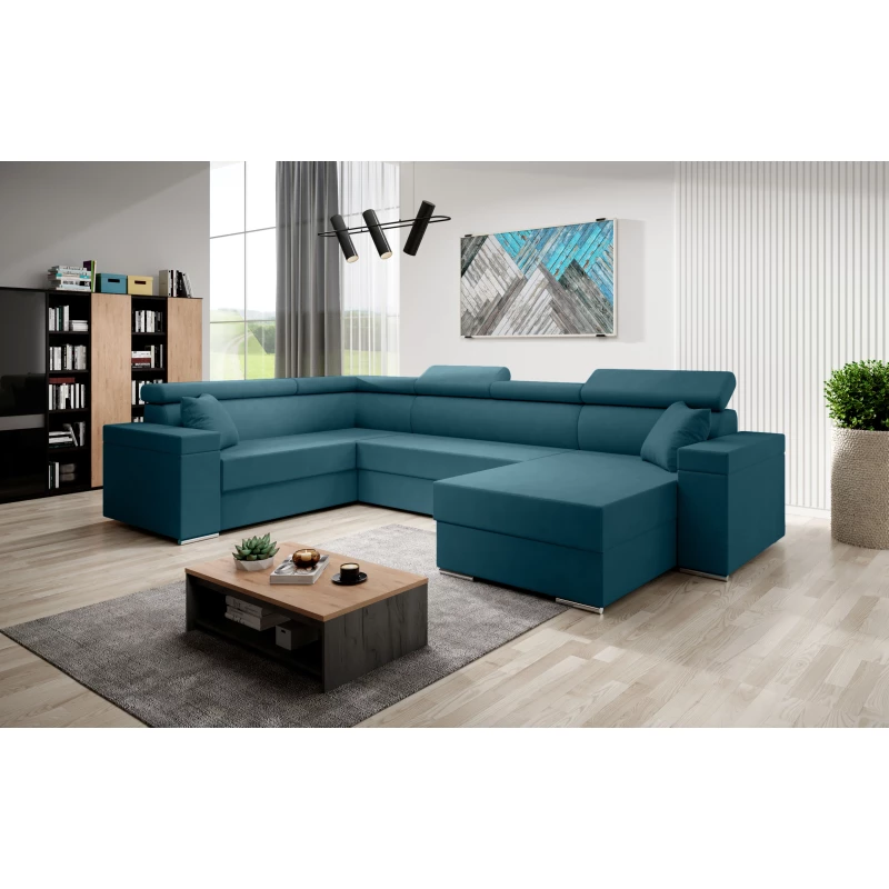 Rozkládací sedací souprava do U LEXIA - modrá, levý roh