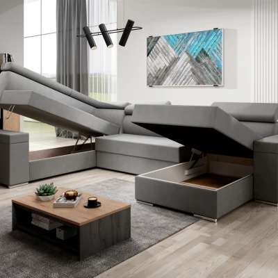 Rozkládací sedací souprava do U LEXIA - šedá, levý roh