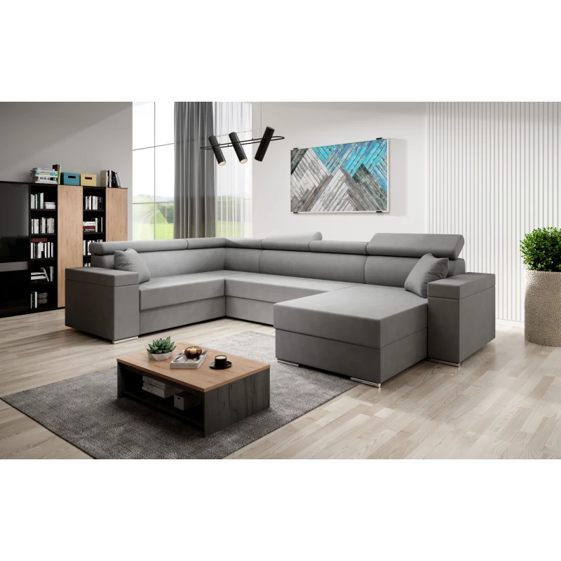 Rozkládací sedací souprava do U LEXIA - šedá, levý roh