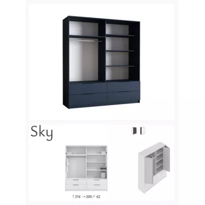 Kombinovaná šatní skříň 200/60 RAKEL - modrá