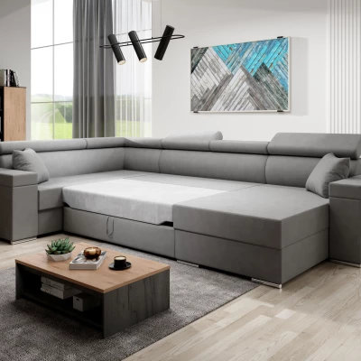 Rozkládací sedací souprava do U LEXIA - černá / světle šedá, levý roh