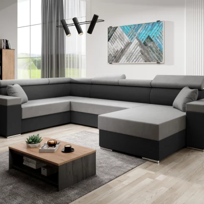 Rozkládací sedací souprava do U LEXIA - černá / světle šedá, levý roh