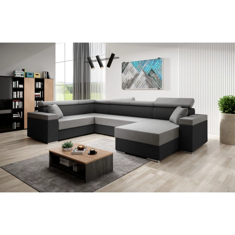 Rozkládací sedací souprava do U LEXIA - černá / světle šedá, levý roh