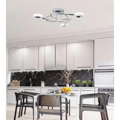 LED moderní stropní osvětlení AURELION - 3x4W, 3000K (teplá bílá), chromované
