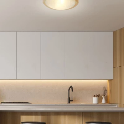 Dřevěné stropní moderní osvětlení BAMBOO - 2xE27, 60W, 38cm, kulaté, hnědé / čiré