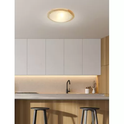 Dřevěné stropní moderní osvětlení BAMBOO - 2xE27, 60W, 38cm, kulaté, hnědé / čiré