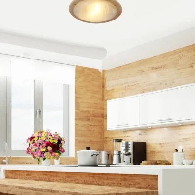 Dřevěné stropní moderní osvětlení BAMBOO - 1xE27, 60W, 30cm, kulaté, hnědé / čiré