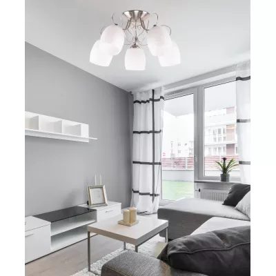 Přisazený pětiramenný lustr AMBA - 5xE27, 40W, chromovaný / bílý