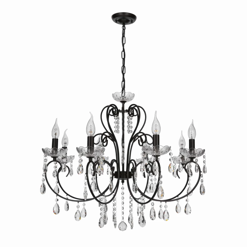 Závěsný lustr na řetězu v anglickém stylu AURORA - 8xE14, 40W, černý