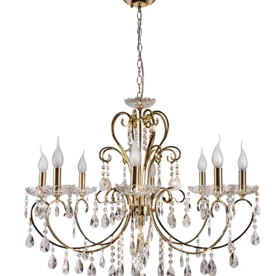 Závěsný lustr na řetězu v anglickém stylu AURORA - 8xE14, 40W, zlatý