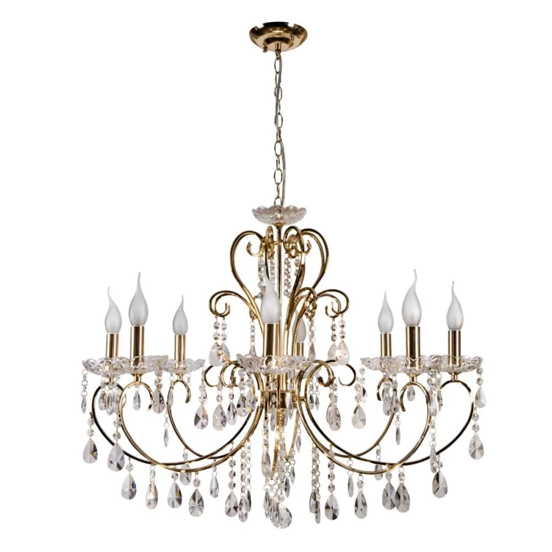 Závěsný lustr na řetězu v anglickém stylu AURORA - 8xE14, 40W, zlatý