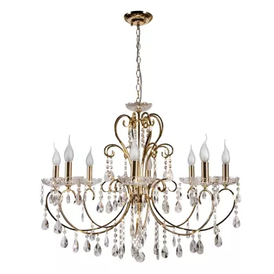 Závěsný lustr na řetězu v anglickém stylu AURORA - 8xE14, 40W, zlatý