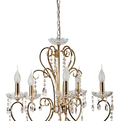 Pětiramenný závěsný lustr v anglickém stylu AURORA - 5xE14, 40W, zlatý