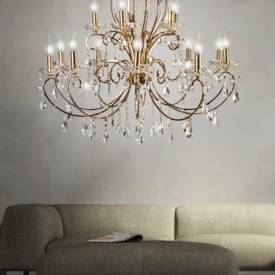 Honosný závěsný lustr v anglickém stylu AURORA - 15xE14, 40W, zlatý