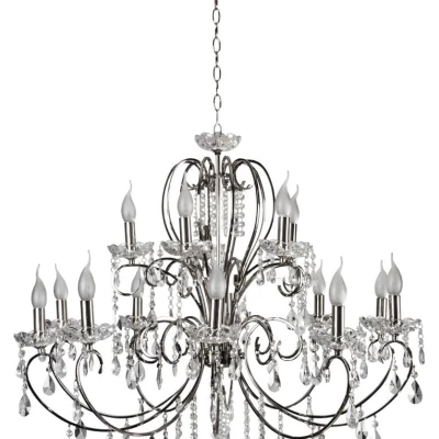 Honosný závěsný lustr v anglickém stylu AURORA - 15xE14, 40W, chromovaný