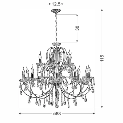 Honosný závěsný lustr v anglickém stylu AURORA - 15xE14, 40W, chromovaný