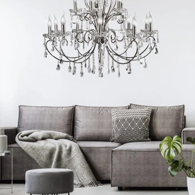 Honosný závěsný lustr v anglickém stylu AURORA - 15xE14, 40W, chromovaný