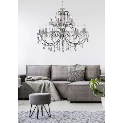 Honosný závěsný lustr v anglickém stylu AURORA - 15xE14, 40W, chromovaný