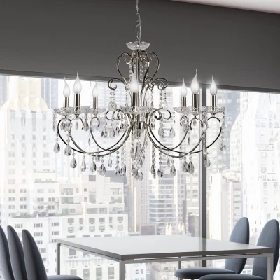 Závěsný lustr na řetězu v anglickém stylu AURORA - 8xE14, 40W, chromovaný