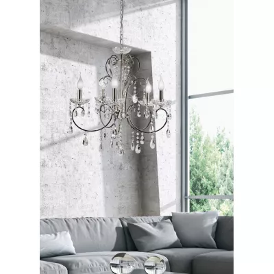 Pětiramenný závěsný lustr v anglickém stylu AURORA - 5xE14, 40W, chromovaný