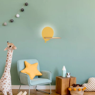 Dětské LED nástěnné svítidlo s poličkou BALLOON - 4W, 4000K (denní bílá), žluté