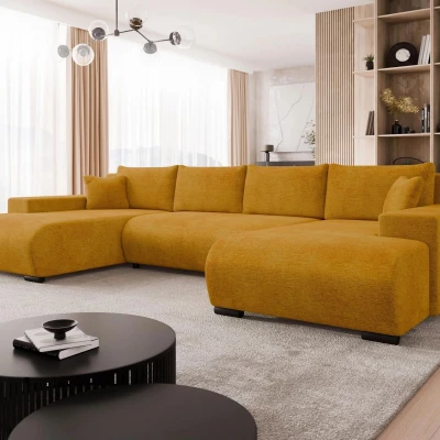 Moderní rozkládací sedačka do tvaru U SELAH - žlutá