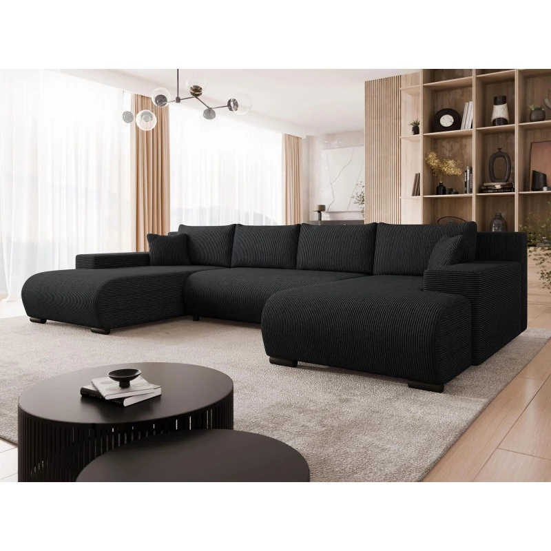 Moderní rozkládací sedačka do tvaru U SELAH - černá