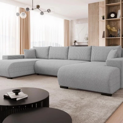 Moderní rozkládací sedačka do tvaru U SELAH - světlá popelavá