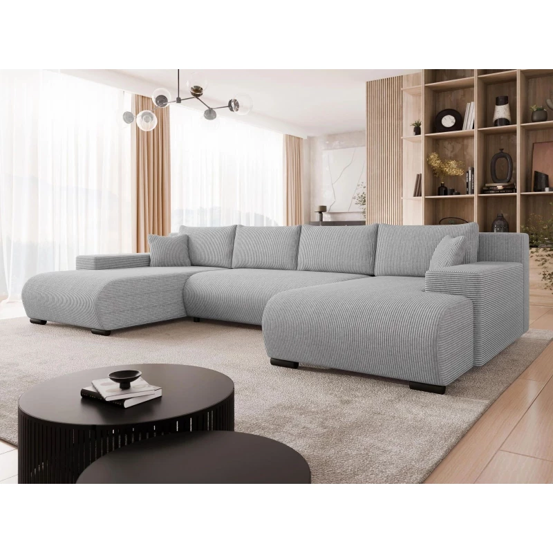 Moderní rozkládací sedačka do tvaru U SELAH - světlá popelavá