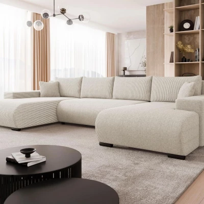 Moderní rozkládací sedačka do tvaru U SELAH - špinavá bílá