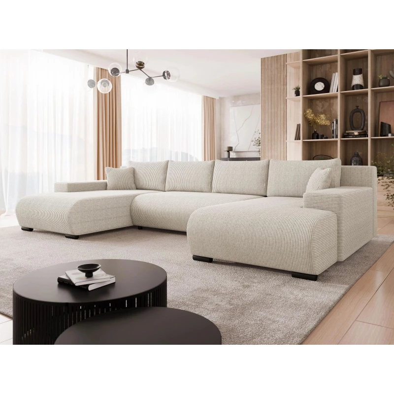 Moderní rozkládací sedačka do tvaru U SELAH - špinavá bílá