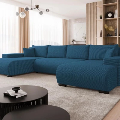 Moderní rozkládací sedačka do tvaru U SELAH - pruská modř