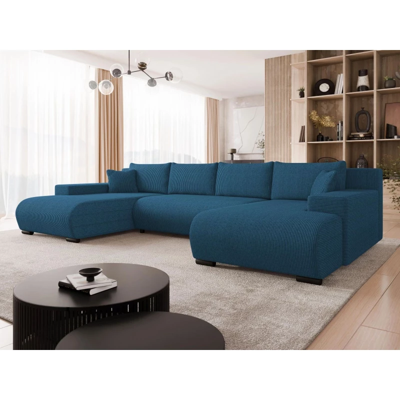 Moderní rozkládací sedačka do tvaru U SELAH - pruská modř