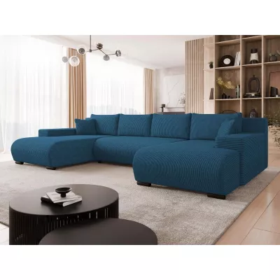 Moderní rozkládací sedačka do tvaru U SELAH - pruská modř