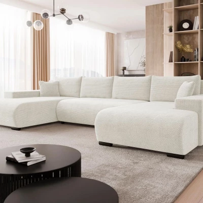 Moderní rozkládací sedačka do tvaru U SELAH - smetanová