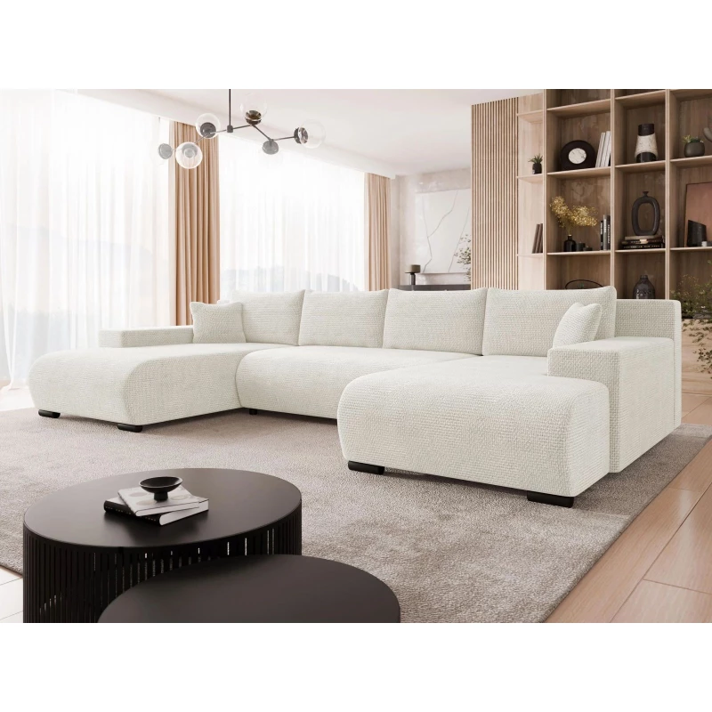 Moderní rozkládací sedačka do tvaru U SELAH - smetanová